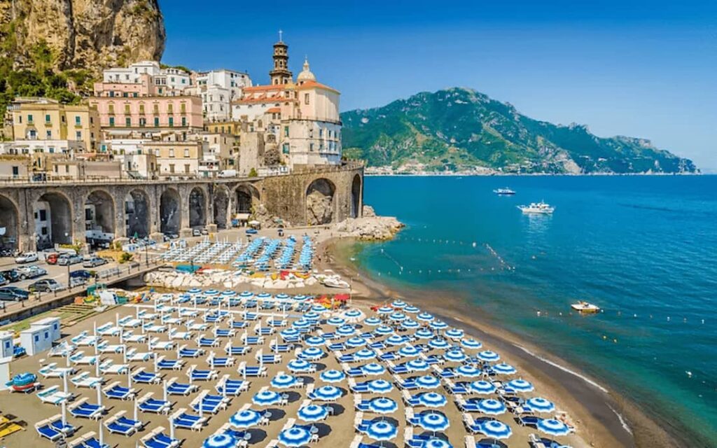 Best luxury hotels in Amalfi Coast. Stunning beach and hotels view.