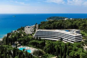Dalmatia vs Istria luxury hotels. Stuning view of the Lone hotel and landscape with sea.