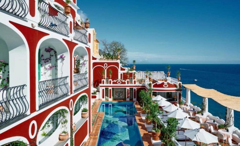Best luxury hotels in Positano. Sirenuse fascinating hotel view.