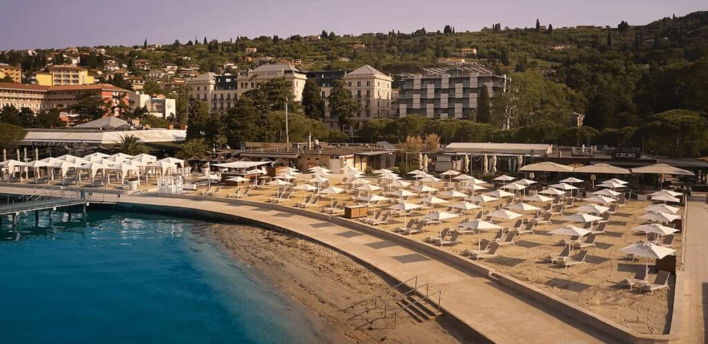 Kempinski Portorož private beach access. Sandy private beach.
