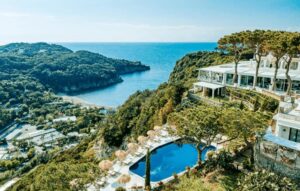 Best luxury hotels Ischia. Nice view from the hotel and pool to the beach.