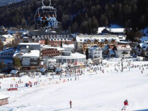 Hotels in Kranjska Gora. Ramada hotel view from the ski slope.