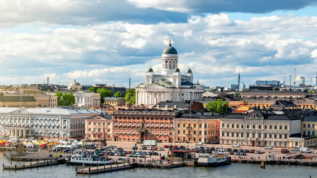 Helsinki Cathedral, the neoclassical landmark completed in 1852, overlooking the district housing several of the best historic hotels in Finland.