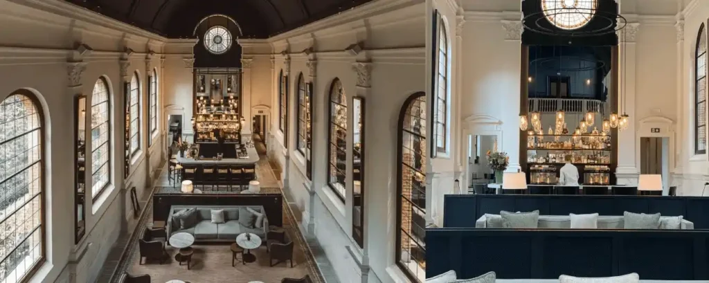 A view of the soaring 19th-century monastic chapel at August, showcasing the religious soul and the best hotels in Antwerp.