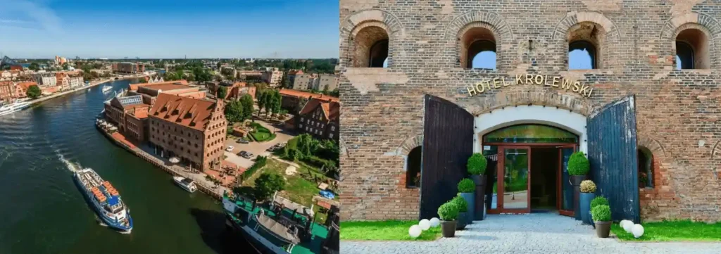 Best hotels in Gdansk: The historic 17th-century brick facade of the Jess Królewski hotel, a meticulously restored Royal Granary located on Ołowianka Island.