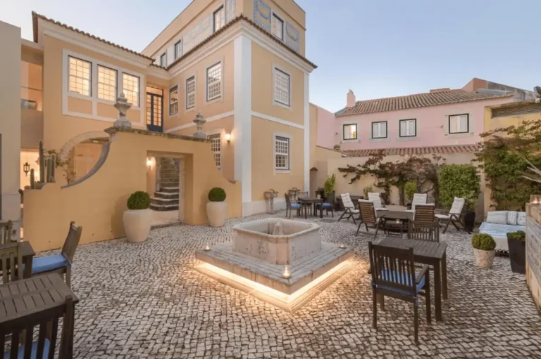 The 18th-century palace courtyard built into the 12th-century walls of St. George's Castle, the top-tier icon among the best hotels in Lisbon.