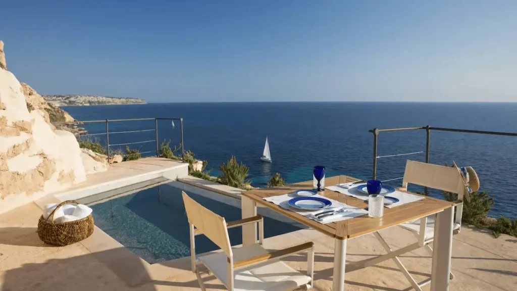 The sandstone military fortress gates and drawbridge of Cap Rocat, one of the best hotels in Mallorca.