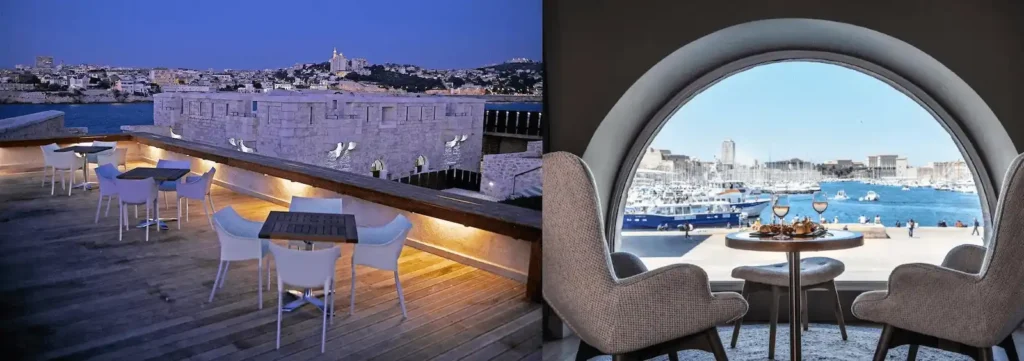 Best hotels in Marseille - Original 19th-century frescoes in Hotel C2 and the historic Grand Hotel Beauvau-style exterior Marseille.