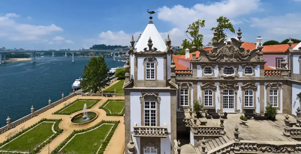 The 18th-century Baroque facade of Palácio do Freixo, a national monument and the absolute top-tier icon among the best hotels in Porto.