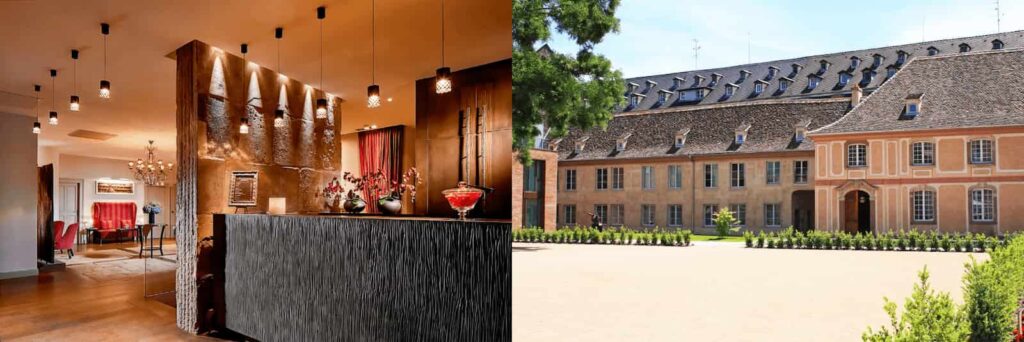 Best hotels in Strasbourg - Interior courtyard of Cour du Corbeau MGallery and the 18th-century National Stud facade of Hotel Les Haras.