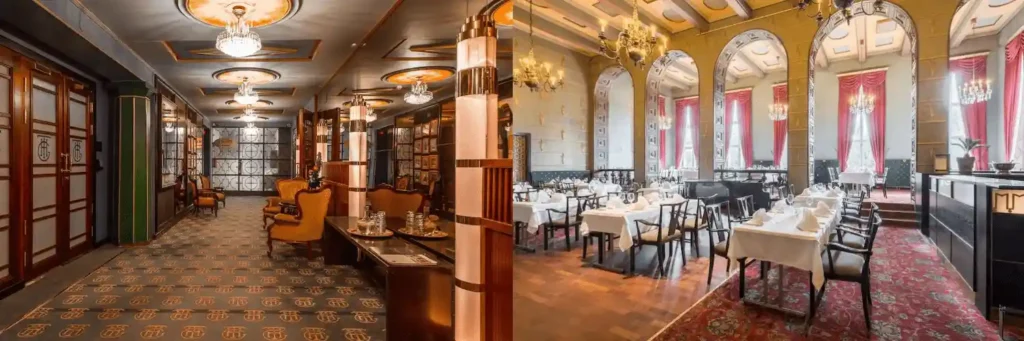 Best hotels in Tampere: The 1929 Neoclassical lobby and grand ballroom dining room of the historic Grand Hotel Tammer.