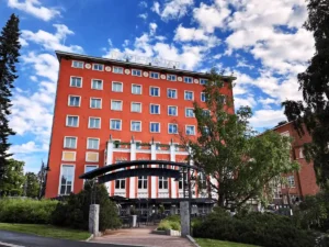 Best hotels in Tampere: The 1929 Neoclassical facade of the historic Grand Hotel Tammer landmark.