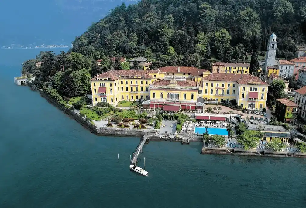 Exterior of the Grand Hotel Villa Serbelloni, the only Relais & Châteaux on Lake Como, an 1854 neoclassical palace and former wartime sanctuary featuring 24 acres of terraced gardens and the 16,000-square-foot Luce del Lago spa.